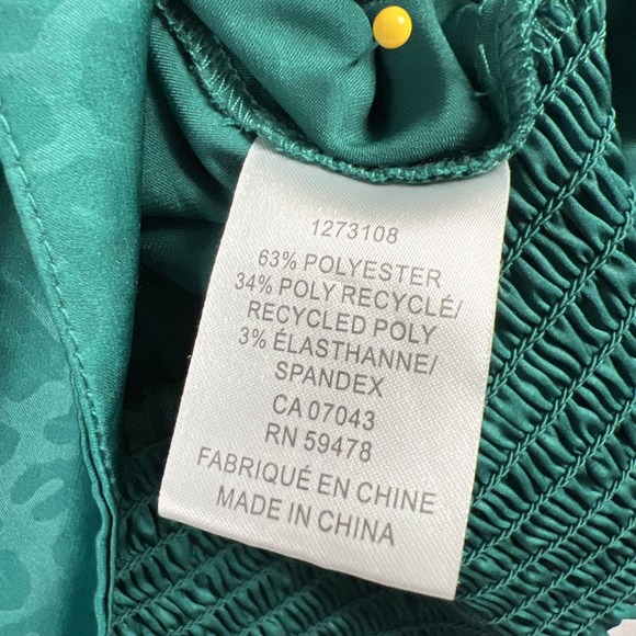 Rachel Zoe Blouse Womens XL Crop Top Green Long Sleeve Animal Print Holiday - Picture 6 of 14